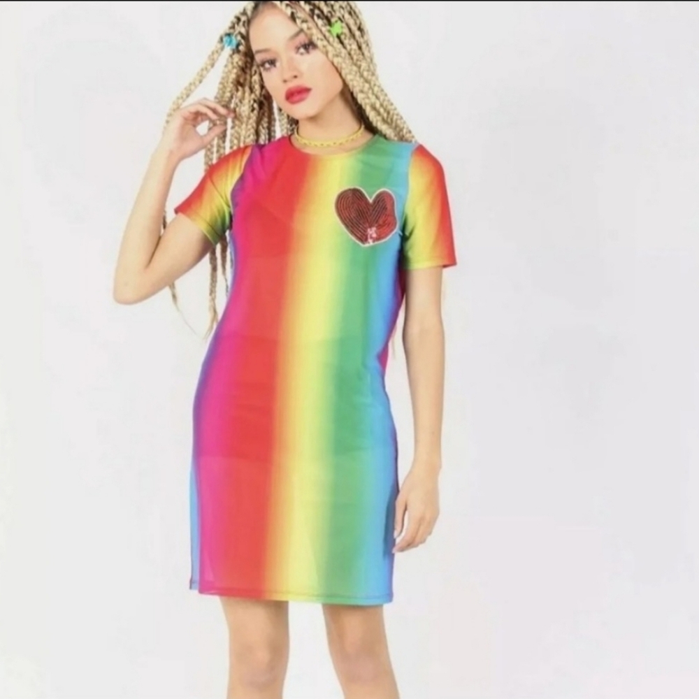 New Iron Fist Somewhere Mesh Rainbow Mini Dress